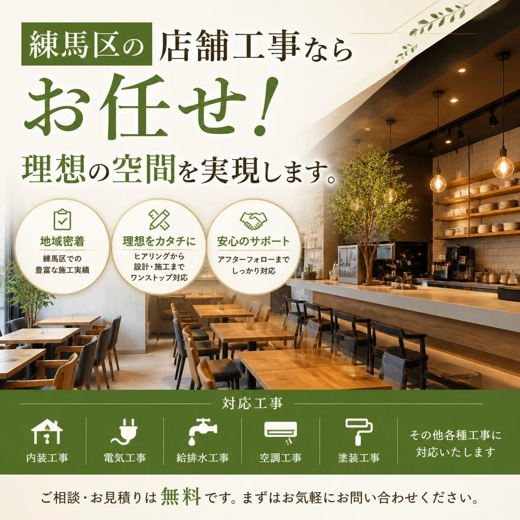 練馬区の店舗工事ならお任せ！理想の空間を実現します。