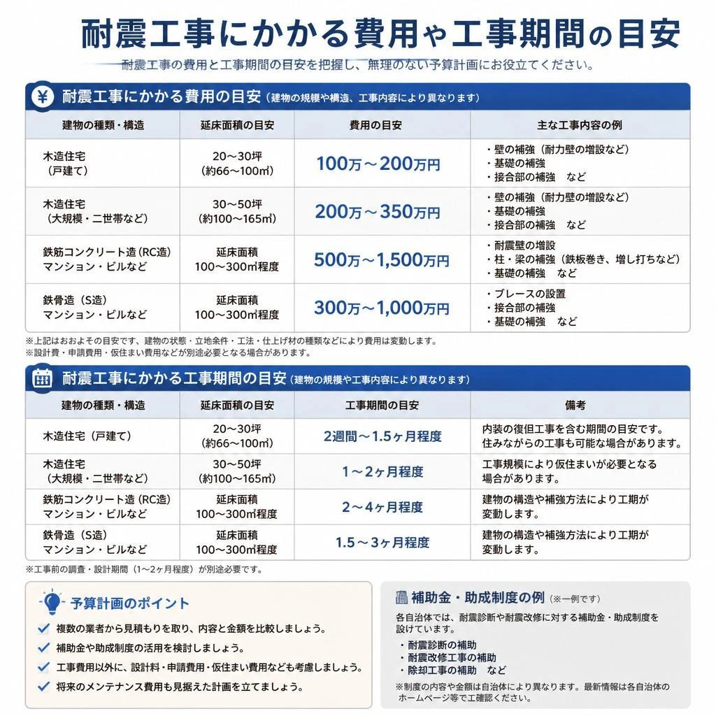 耐震工事の費用と期間